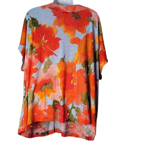 Joie Linen Lyocell Button Top 3X Orange Floral Blouse Light Boho Art to Wear - Picture 2 of 10